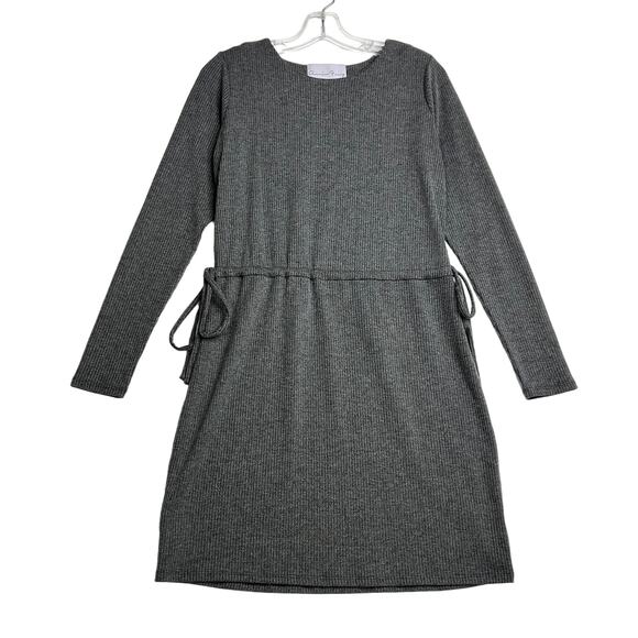 Charles Henry Long Sleeve Cinch Waist Ribbed Knit Dress Gray Womens Small - Picture 1 of 9